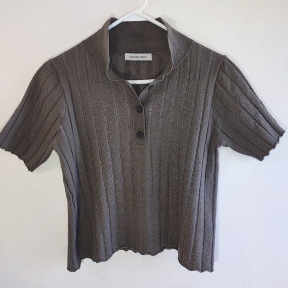 Gentle Herd Wool Blend Women's Polo Shirt Short Sleeve Earthy Neutral *Medium - Picture 1 of 6